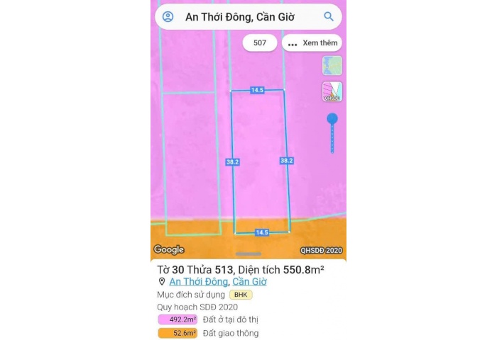 ĐẤT GÓC 2 MẶT TIỀN ĐƯỜNG TAM THÔN HIỆP CẦN GIỜ 551M2 GIÁ 22TR/M2 